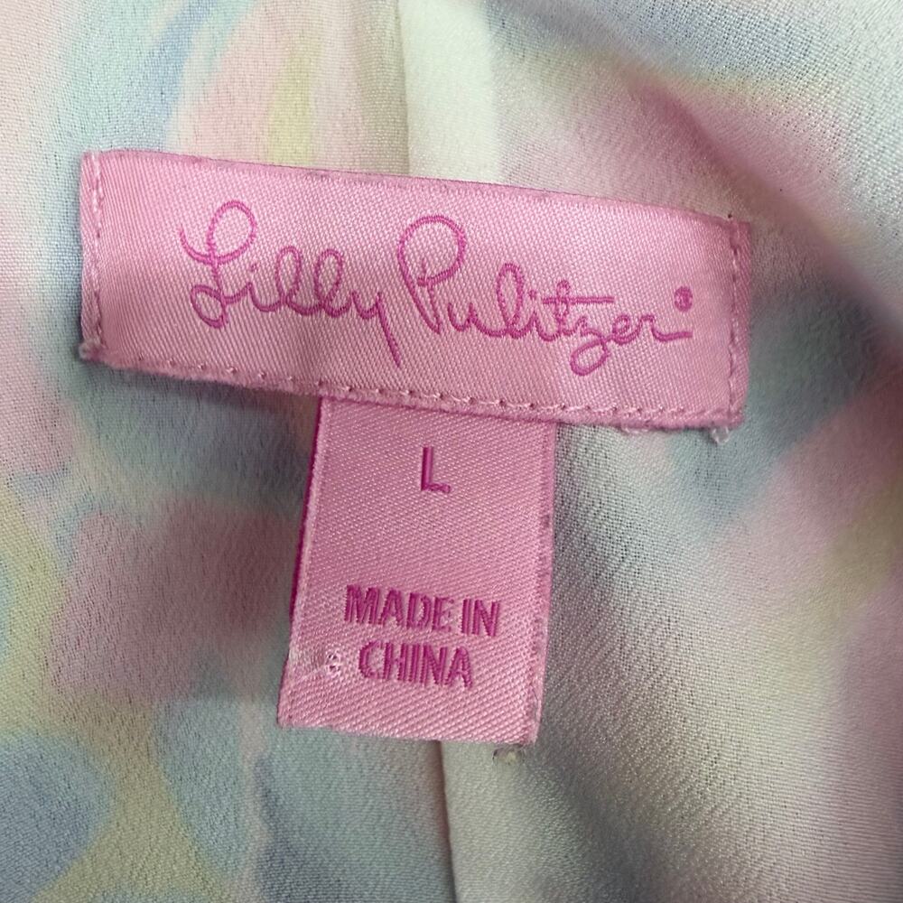 Lilly Pulitzer Spaghetti Strap Mini Slip Dress Size L Pink Blue Abstract Print - Picture 3 of 14